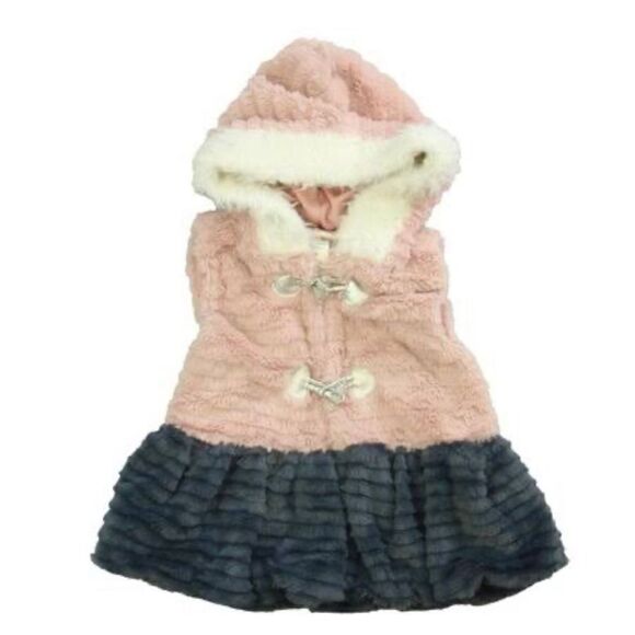 Little lass fur hooded pink blue vest girls 6 glitter buttons - Picture 1 of 6